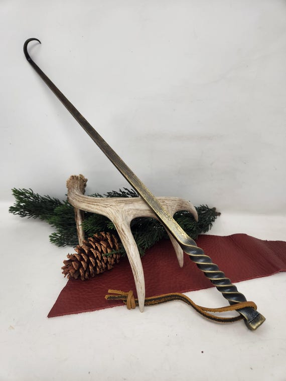 Brass Brushed Forged Steak Turner, Metal Meat Hook, Hammered Steel, Sturdy Heavy Duty Rustic Iron, One Solid Piece Meat Flipper