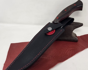 Black Mountain Bowie Knife, O1 Hardened Blackened Steel Blade with African Blackwood Handle, Handsewn Genuine Leather Sheath -READY to SHIP