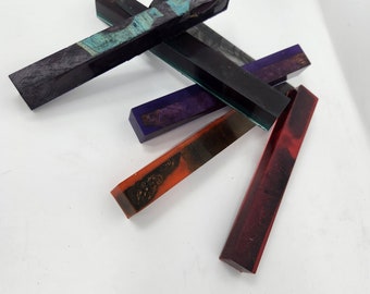Hybrid Pen Blanks: Stabilized Wood & Alumilite Epoxy - Set of 6
