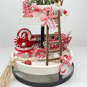 Peppermint Christmas Tiered Tray Decor Bundle