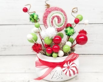 Candy Cane Tiered Tray Decor, Peppermint Christmas Decor, Christmas Tier Tray Decor