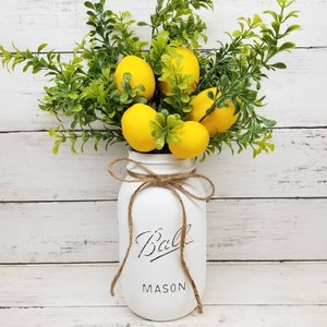 Lemon Centerpiece, Lemon Wedding, Lemon Kitchen Decor, Lemon Mason Jar