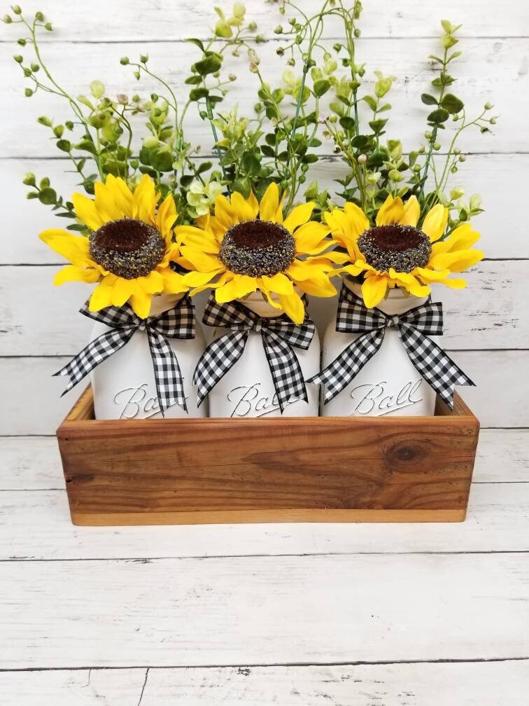 Sunflower Centerpieces For Tables Sunflower Tiered Tray Decor With LED ...