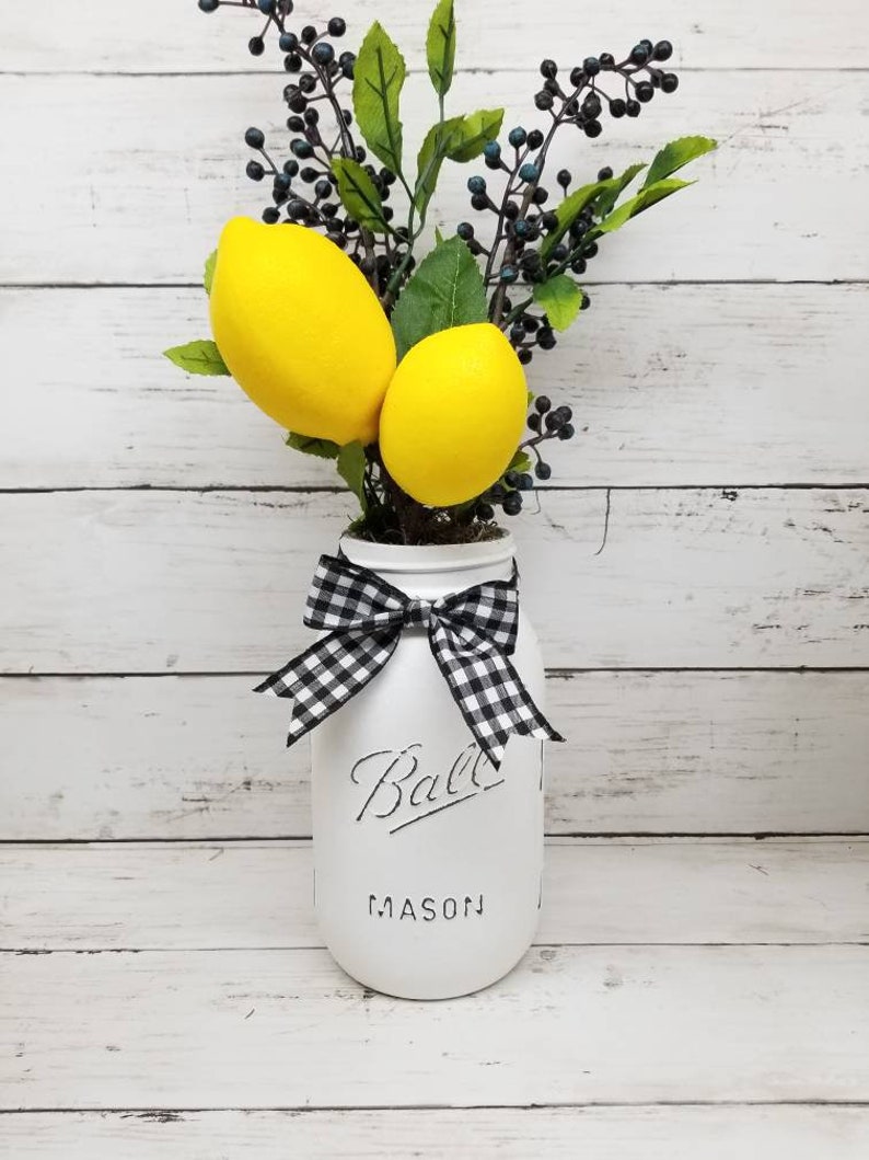 Lemon Centerpiece Lemon Mason Jar Decor Lemon Decor Lemon Etsy