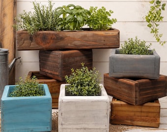 Reclaimed Wood Planter Box, Rustic Herb Garden Planter, Farmhouse Window Box, Indoor Outdoor Planter, Long Wooden Box, Rustic Home Decor