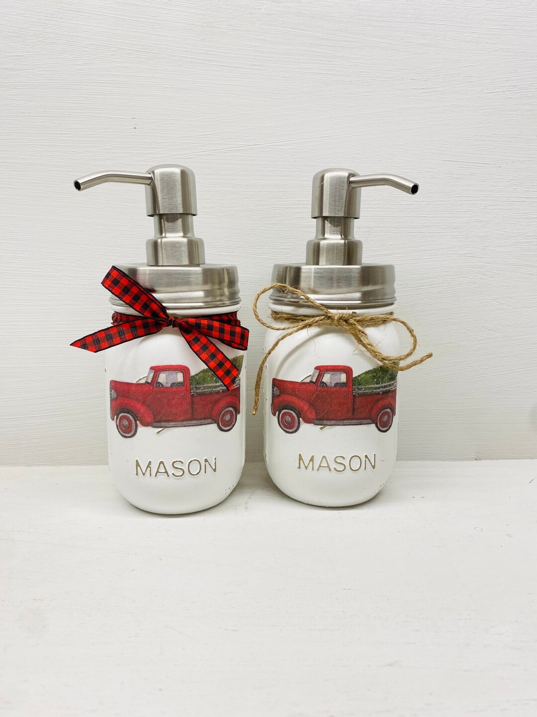 Christmas Bathroom Decor, Christmas Mason Jar Soap Dispenser, Holiday