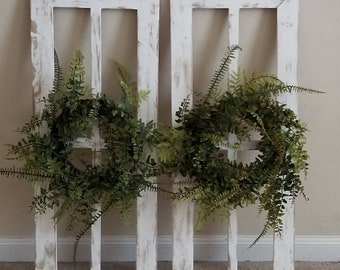 Window Frame Decor Set of 2 | Distressed White Farmhouse Wall Hanging | Vintage Inspired Decor