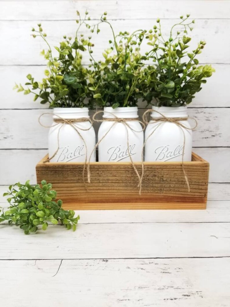 Mason Jar Centerpiece Farmhouse Greenery Centerpiece Mason Etsy