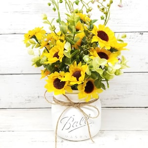Farmhouse Sunflower Centerpiece: Mason Jar Decor (8-9&quot; Tall)