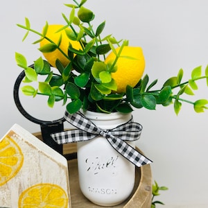Lemon Tiered Tray Decor: Farmhouse Lemon Centerpiece, Mini Jars