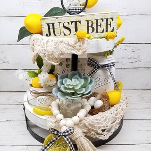 Lemon Tiered Tray Decor, Lemon Decor, Lemon Centerpiece, Mini Lemon Mason Jar, Lemon Bridal Shower Decor