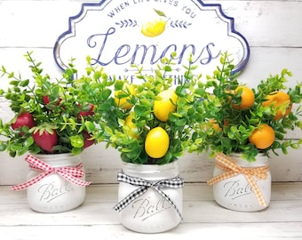 Orange Fruit Mason Jar Decor: Summer Farmhouse Tier Tray Decor