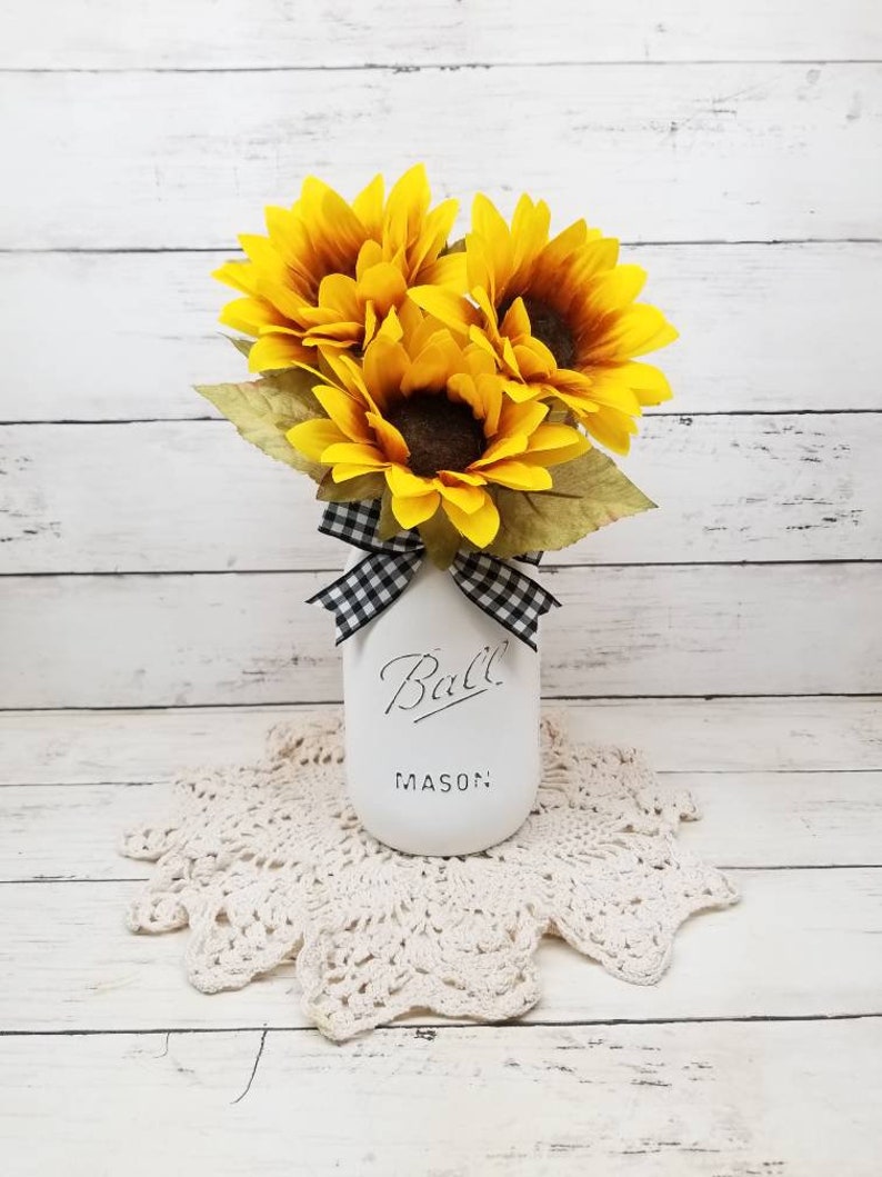 Sunflower Mason Jar Sunflower Wedding Decor Sunflower Etsy