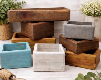 Wooden Planter Boxes | Farmhouse Rustic Wood Box | Wedding Centerpiece Planter | Indoor Outdoor Planter