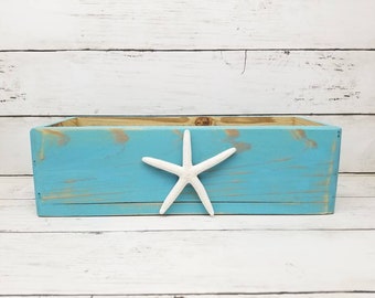 Planter Box, Beach Wedding Centerpiece, Beach Decor, Rustic Beach Decor, Beach Bathroom Organizer, Coastal Home Decor