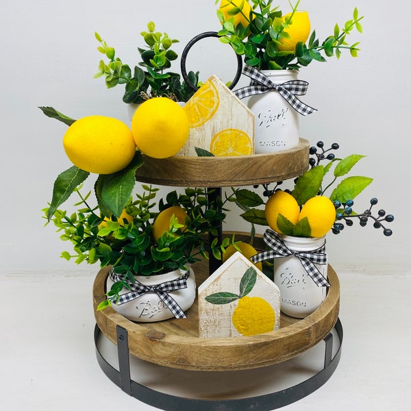 Lemon Decor, Farmhouse Lemon, Lemon Tier Tray Decor, Lemon Kitchen Decor, Lemon Tiered Tray