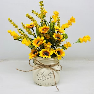 Farmhouse Sunflower Arrangement: Mason Jar Tiered Tray Decor