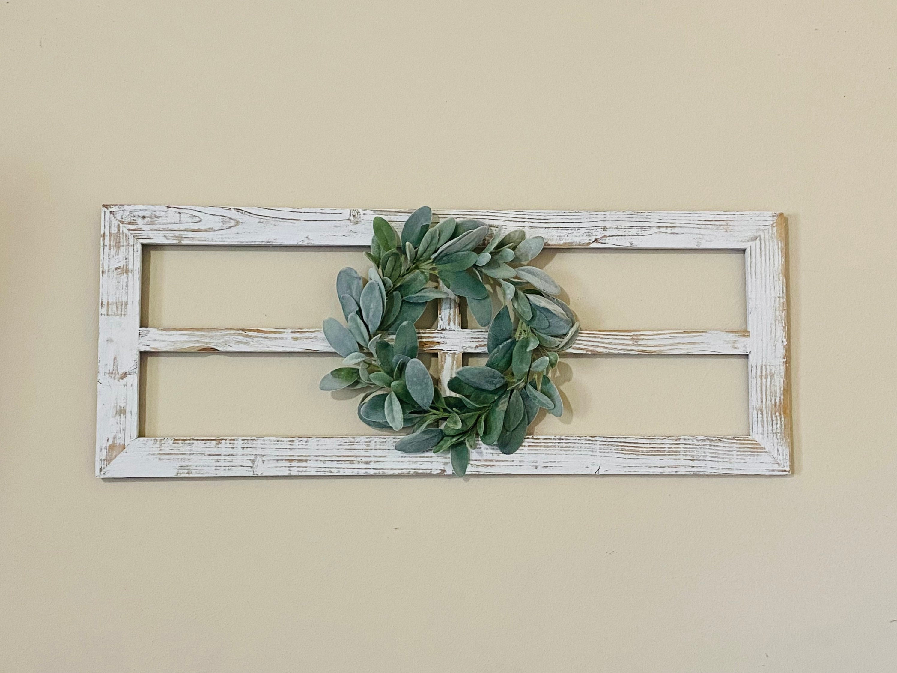 Farmhouse Window Frame Wall Decor With Greenery Wreath | Rustic Wall ...
