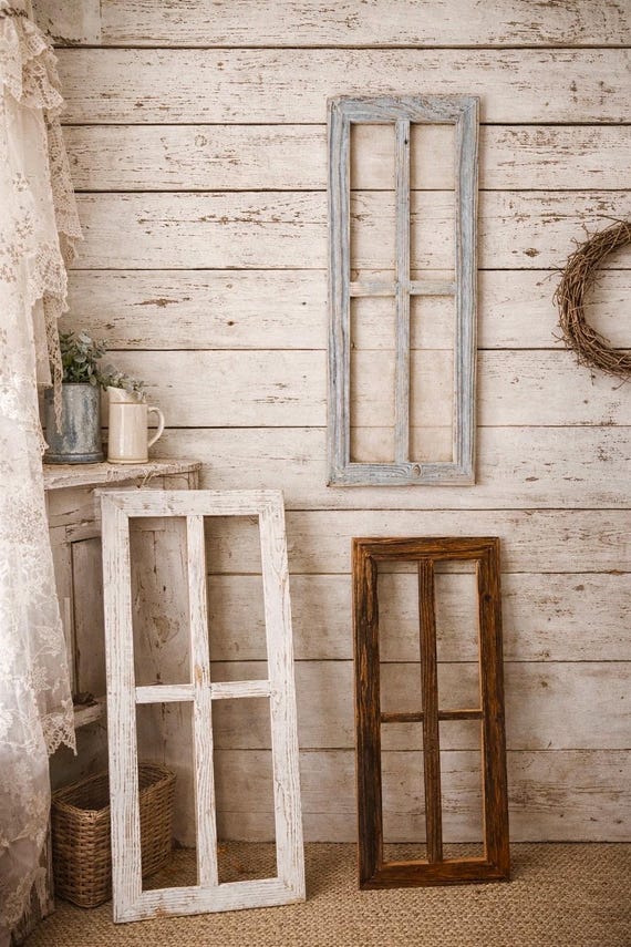 Rustic Wooden Window Frame, Farmhouse Wall Decor, DIY Wall Decor, Rustic Wall Decor