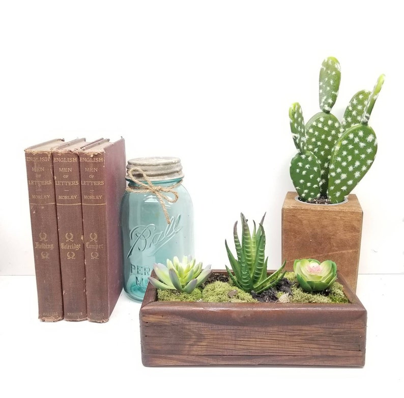 Wood Planter Box, Succulent Planter, Window Box, Rustic Mason Jar Centerpiece, Rustic Wedding, Farmhouse, Wooden Box image 8