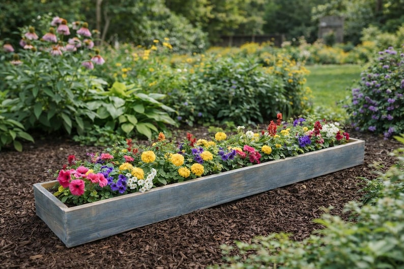 Long Wooden Planter Box | Outdoor Garden Planter | Rustic Farmhouse Planter | Raised Flower Box | Modern Wood Planter image 2