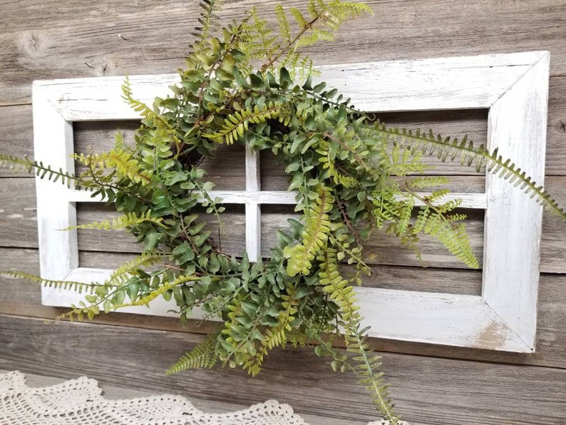 Set of Two Farmhouse Wooden Frames With Wreath Antique Window Etsy