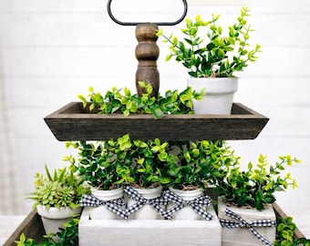 Farmhouse Tiered Tray Decor | Two Tier Tray Centerpiece | Rustic Kitchen Tier Tray Display | Neutral Farmhouse Counter Decor
