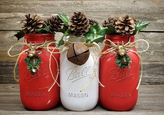 Mason Jar Christmas Decor Christmas Table Decor Christmas Etsy