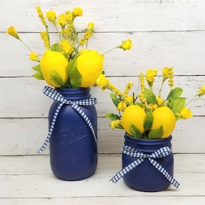 Lemon mason jar floral arrangement, lemon decor, farmhouse lemon centerpiece, farmhouse kitchen decor, summer decor, housewarming gift