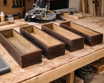 Rustic Wood Centerpiece Box | Long Farmhouse Planter | Handmade Wooden Tray | Dining Table Decor | Wedding Table Box