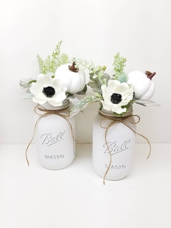 Rustic Fall Centerpiece Black And White Fall Decor Mason Jar Etsy