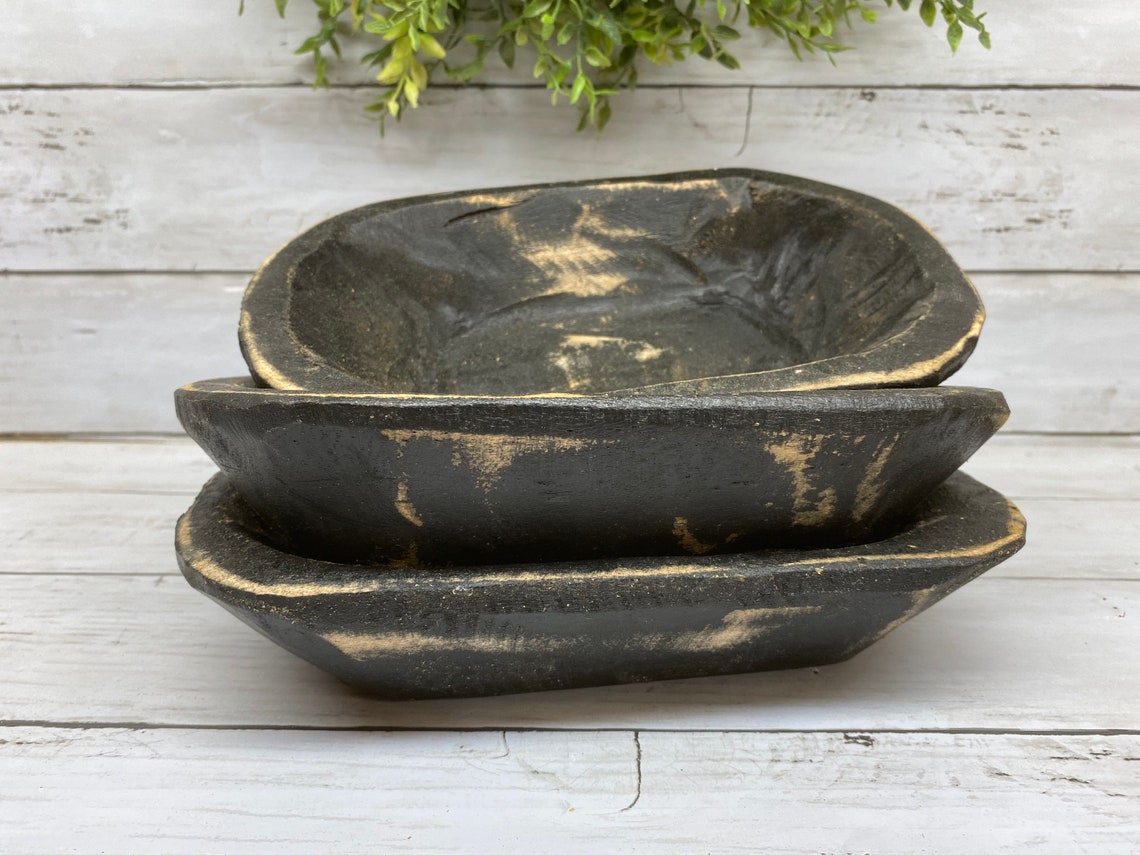 Black Dough Bowl Rustic Dough Bowl Centerpiece Etsy