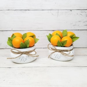 Faux Orange Mason Jar Decor: Farmhouse Kitchen Centerpiece, Set of 2
