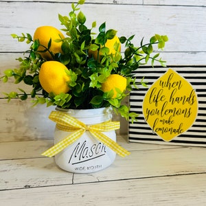 Lemon Decor, Farmhouse Lemon Decor, Farmhouse Kitchen Decor, Lemon Tiered Tray Decor, Farmhouse Centerpiece, Mason Jar Decor, Gift