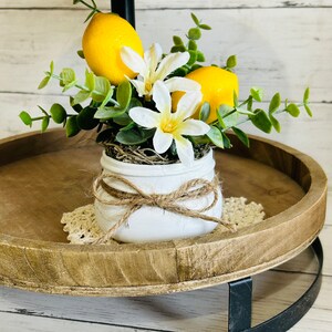 Lemon Tiered Tray Decor: Miniature Jars with Faux Lemons