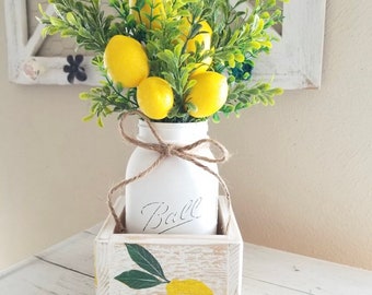 Lemon Centerpiece, Lemon Wedding, Lemon Kitchen Decor, Lemon Mason Jar