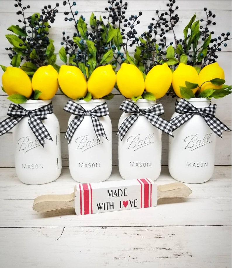 Lemon Centerpiece Lemon Mason Jar Decor Lemon Decor Lemon Etsy