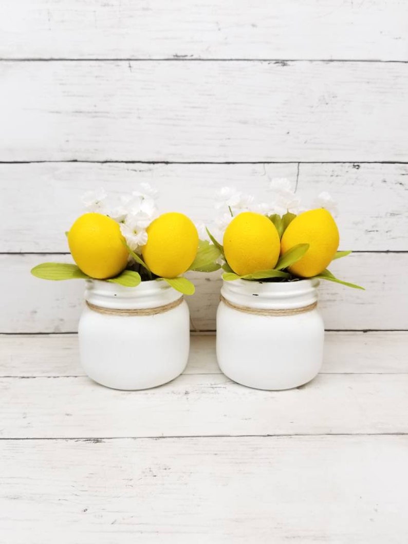Lemon Decor Lemon Mason Jar Lemon Kitchen Decor Tiered Tray Etsy