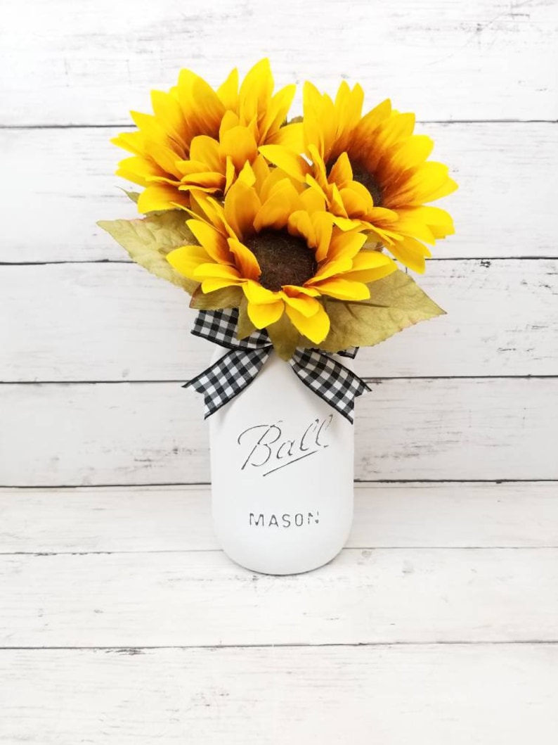 Sunflower Mason Jar Sunflower Wedding Decor Sunflower Etsy