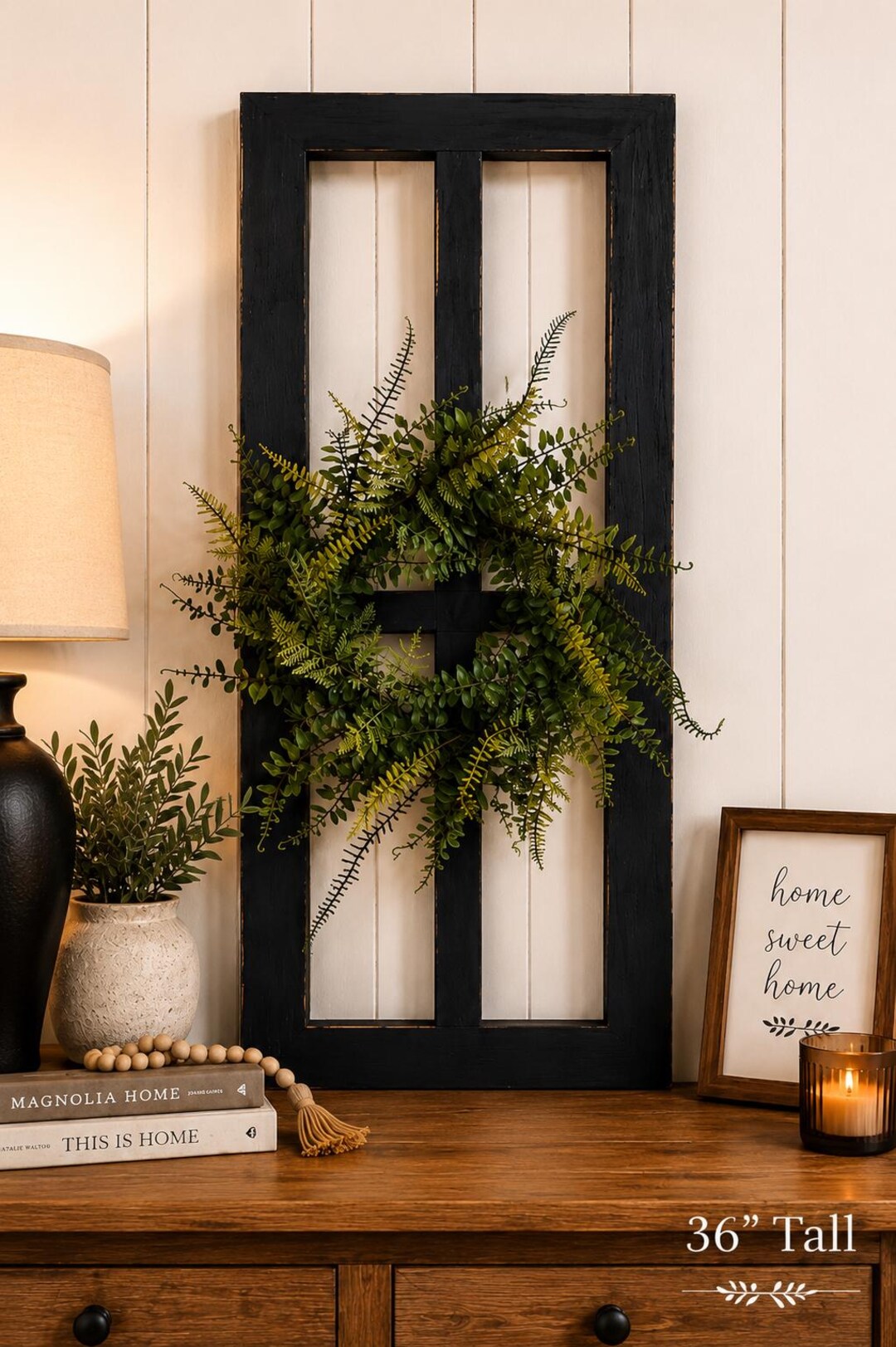 Rustic Window Frame Wall Decor With Wreath | Farmhouse Wall Hanging ...