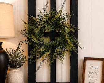 Rustic Window Frame Wall Decor with Wreath | Farmhouse Wall Hanging | Vintage Inspired Cottage Decor
