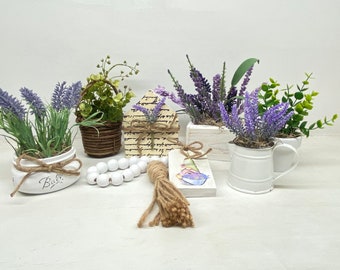 Spring, Lavender Tiered Tray Decor, Bundle, Farmhouse Tiered Tray Decor, Spring Decor, Spring Home Decor, Lavender Arrangement