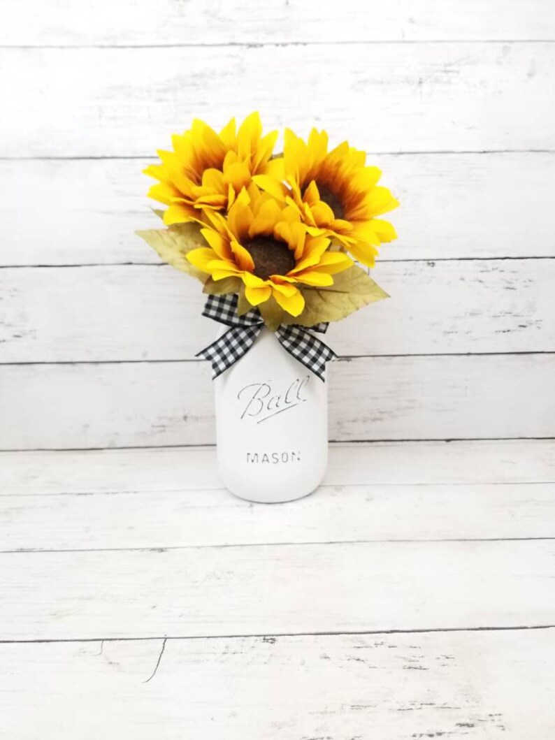 Sunflower Mason Jar Sunflower Wedding Decor Sunflower Etsy