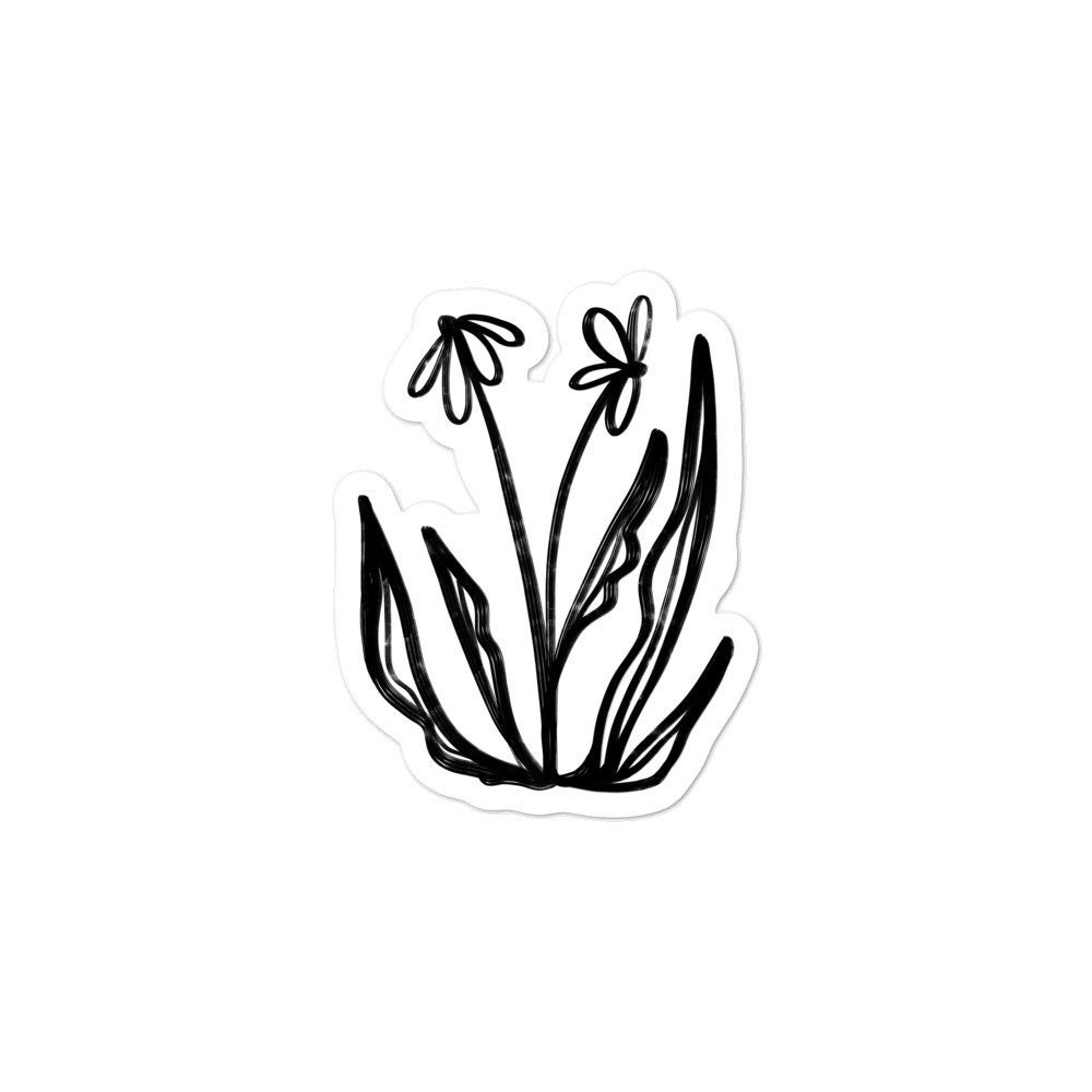 Cottagecore Flowers Line Art Sticker Etsy
