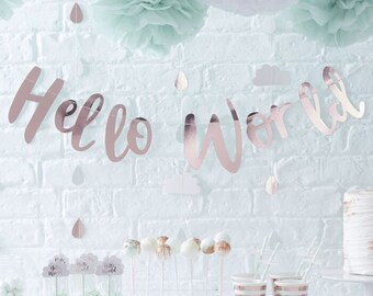 HELLO WORLD Rose Gold  Baby Shower Bunting