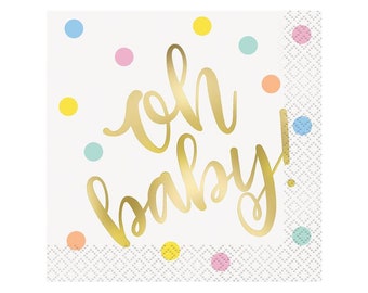 Oh Baby Shower Napkins , Polka Dot Baby Shower, Baby Napkins