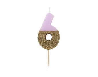 Six  Candle , Birthday Candle, Pink and Gold Party Supplies, Number 6 Candle