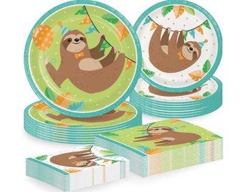 Sloth Party Dinnerware Bundle | Luncheon , Beverage Napkins, Dinner ,Luncheon Plates | Animal-Themed Birthday, Baby Shower Decoration