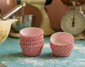 100 Mini Red Striped Cupcake Liners  Mini Red Striped Baking Cups,  Mini Red Greaseproof Cupcake Liners