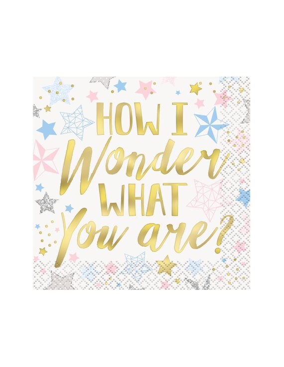 Paper Napkins Foil Twinkle Twinkle Little Star Gender Reveal Cocktail Napkins 16ct